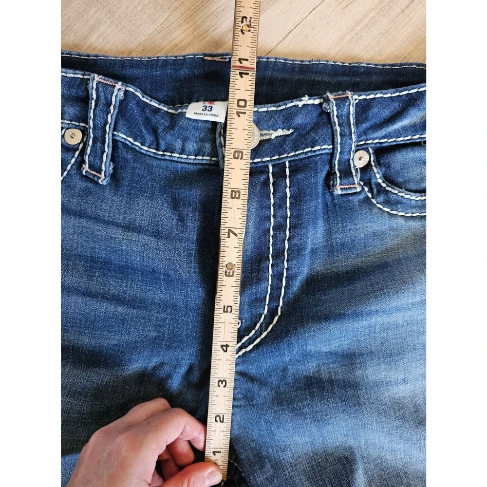 True Religion Super Skinny Mens Blue Distressed Jeans Size 33 White Stitching